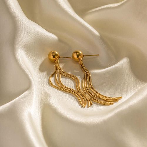 18K Gold Plated Titanium Bead Tassel Dangle Earrings, Long Earrings | JDE001