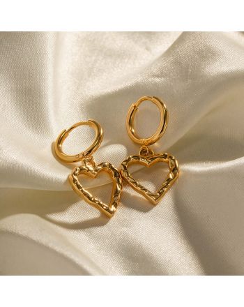 18K Gold Plated Heart Huggies Hoop, Hollow Heart Earrings | JDE046